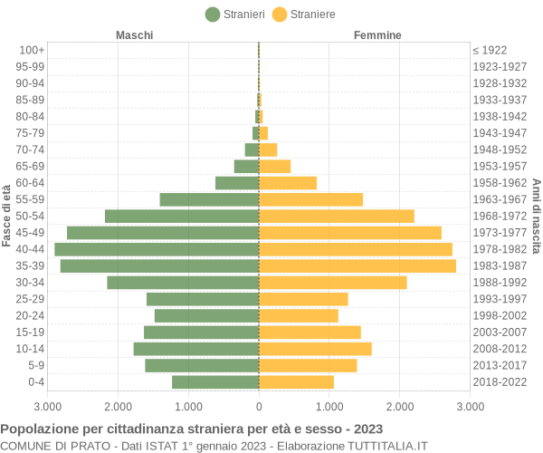 Grafico cittadini stranieri - Prato 2023