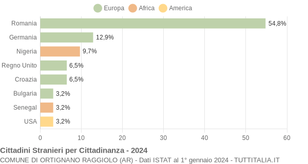 Grafico cittadinanza stranieri - Ortignano Raggiolo 2024