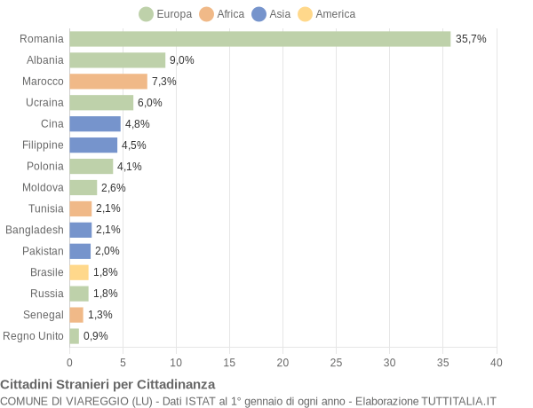 Grafico cittadinanza stranieri - Viareggio 2017