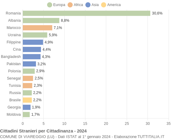 Grafico cittadinanza stranieri - Viareggio 2024