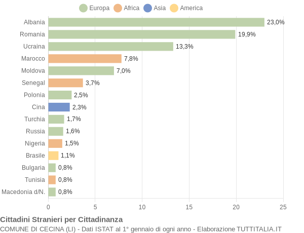 Grafico cittadinanza stranieri - Cecina 2019