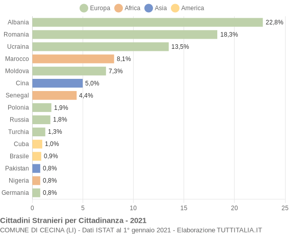 Grafico cittadinanza stranieri - Cecina 2021