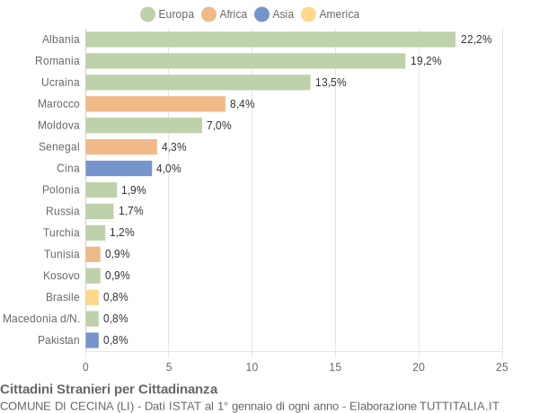 Grafico cittadinanza stranieri - Cecina 2022