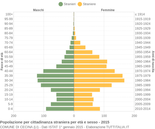 Grafico cittadini stranieri - Cecina 2015