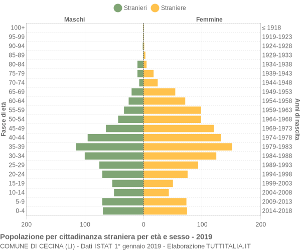 Grafico cittadini stranieri - Cecina 2019