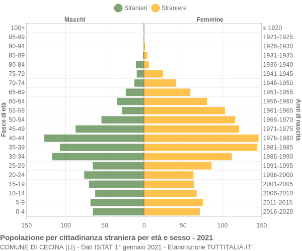 Grafico cittadini stranieri - Cecina 2021