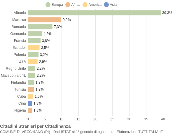 Grafico cittadinanza stranieri - Vecchiano 2004