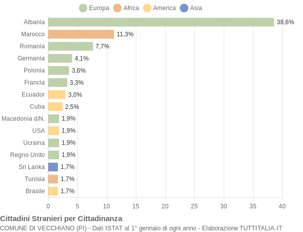 Grafico cittadinanza stranieri - Vecchiano 2005