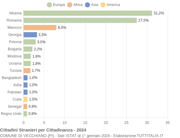 Grafico cittadinanza stranieri - Vecchiano 2024