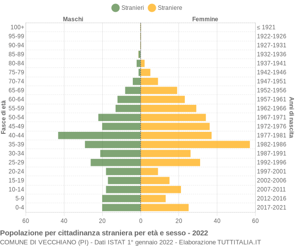 Grafico cittadini stranieri - Vecchiano 2022