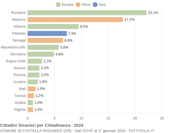 Grafico cittadinanza stranieri - Civitella Paganico 2024