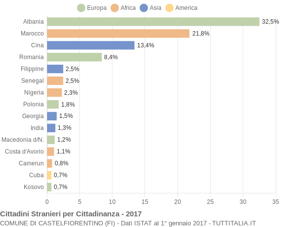 Grafico cittadinanza stranieri - Castelfiorentino 2017