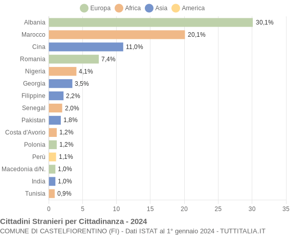 Grafico cittadinanza stranieri - Castelfiorentino 2024