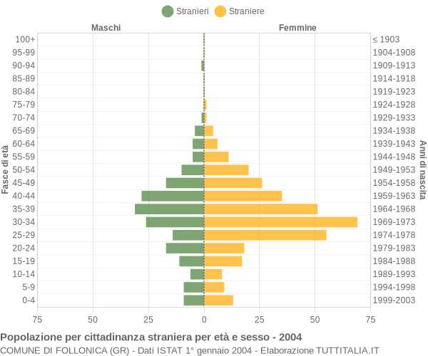 Grafico cittadini stranieri - Follonica 2004