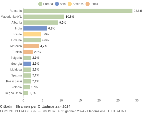 Grafico cittadinanza stranieri - Fauglia 2024