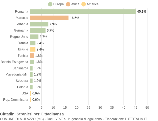 Grafico cittadinanza stranieri - Mulazzo 2017