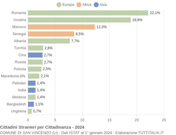 Grafico cittadinanza stranieri - San Vincenzo 2024