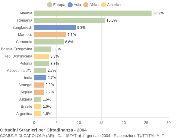 Grafico cittadinanza stranieri - Capolona 2004