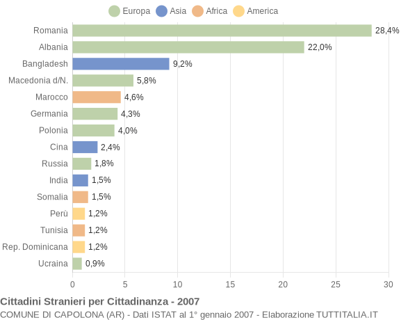 Grafico cittadinanza stranieri - Capolona 2007