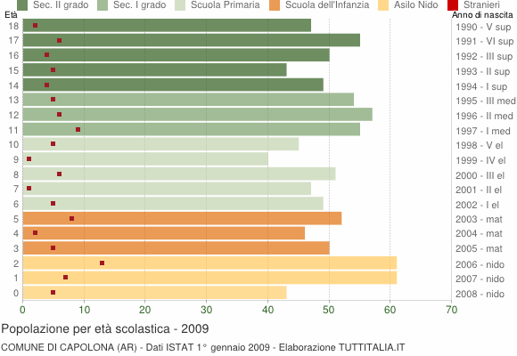 Grafico Popolazione in età scolastica - Capolona 2009