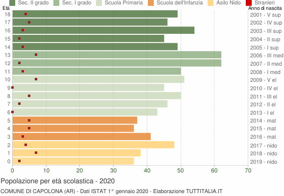 Grafico Popolazione in età scolastica - Capolona 2020