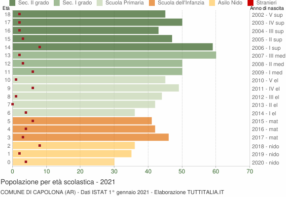 Grafico Popolazione in età scolastica - Capolona 2021