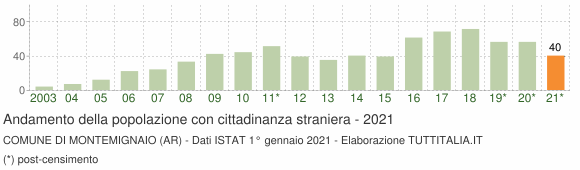 Grafico andamento popolazione stranieri Comune di Montemignaio (AR)