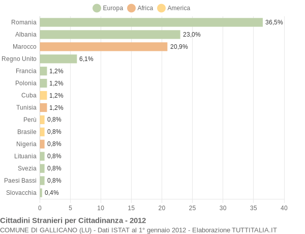 Grafico cittadinanza stranieri - Gallicano 2012