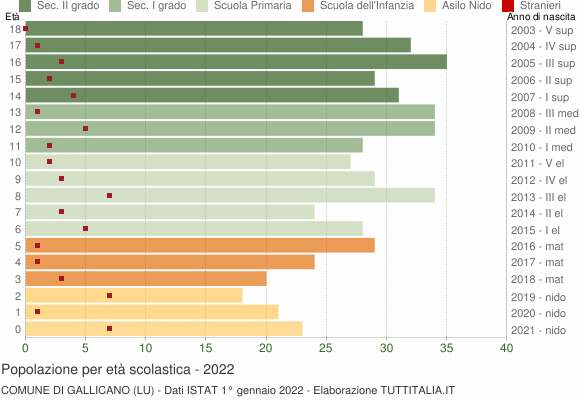 Grafico Popolazione in età scolastica - Gallicano 2022