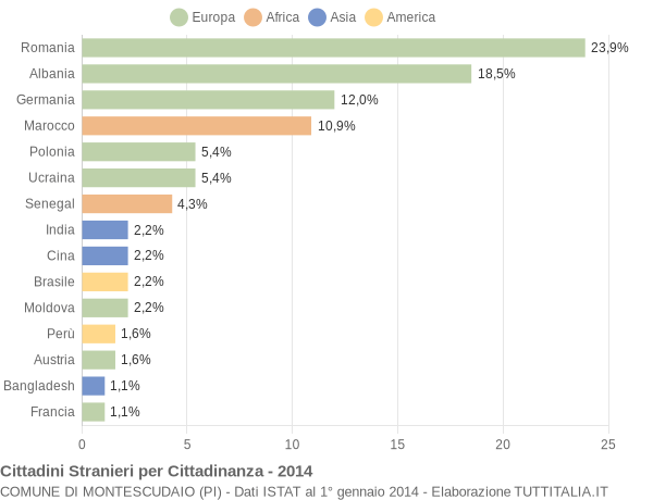 Grafico cittadinanza stranieri - Montescudaio 2014