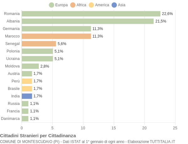 Grafico cittadinanza stranieri - Montescudaio 2015