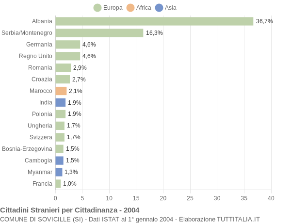 Grafico cittadinanza stranieri - Sovicille 2004