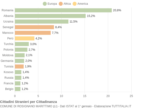 Grafico cittadinanza stranieri - Rosignano Marittimo 2013