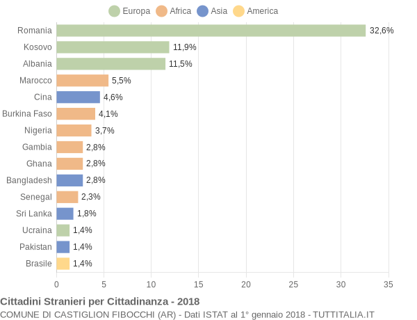 Grafico cittadinanza stranieri - Castiglion Fibocchi 2018