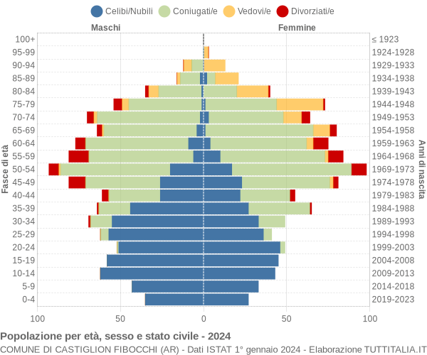 Grafico Popolazione per età, sesso e stato civile Comune di Castiglion Fibocchi (AR)