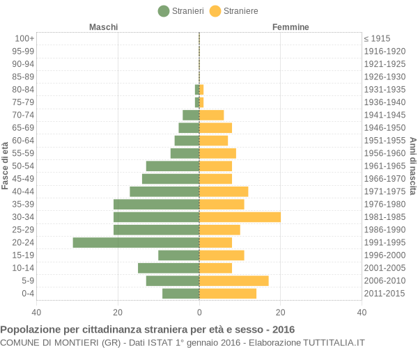 Grafico cittadini stranieri - Montieri 2016