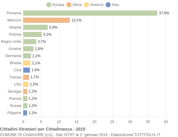 Grafico cittadinanza stranieri - Camaiore 2015