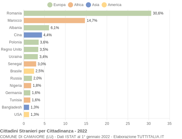 Grafico cittadinanza stranieri - Camaiore 2022