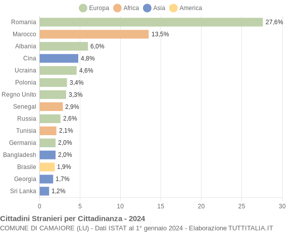 Grafico cittadinanza stranieri - Camaiore 2024