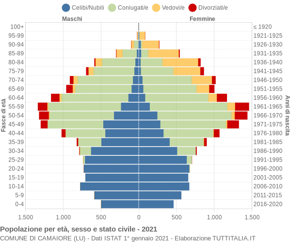 Grafico Popolazione per età, sesso e stato civile Comune di Camaiore (LU)