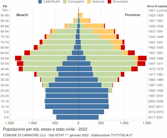 Grafico Popolazione per età, sesso e stato civile Comune di Camaiore (LU)