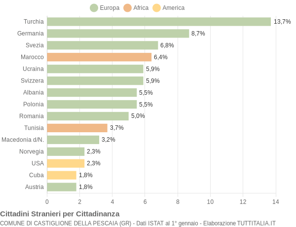 Grafico cittadinanza stranieri - Castiglione della Pescaia 2004