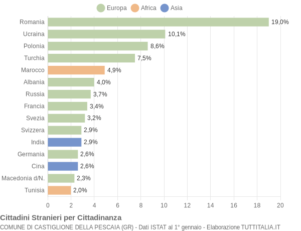 Grafico cittadinanza stranieri - Castiglione della Pescaia 2013