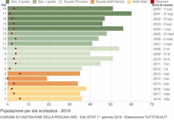 Grafico Popolazione in età scolastica - Castiglione della Pescaia 2019