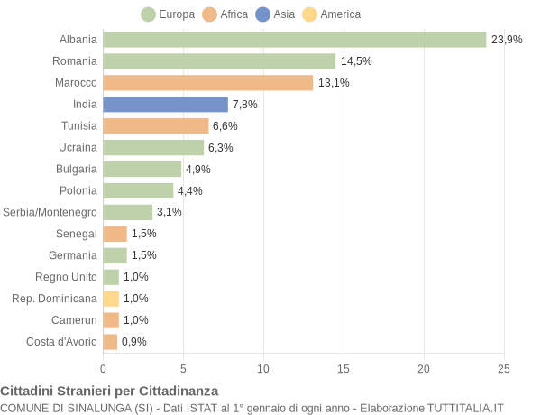 Grafico cittadinanza stranieri - Sinalunga 2007
