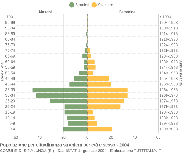 Grafico cittadini stranieri - Sinalunga 2004