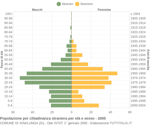 Grafico cittadini stranieri - Sinalunga 2005