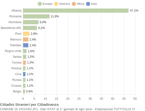 Grafico cittadinanza stranieri - Vicchio 2009