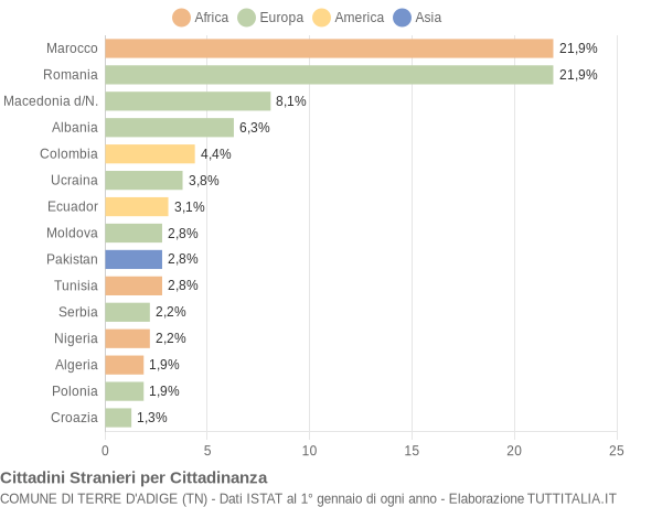 Grafico cittadinanza stranieri - Terre d'Adige 2013