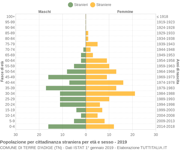 Grafico cittadini stranieri - Terre d'Adige 2019